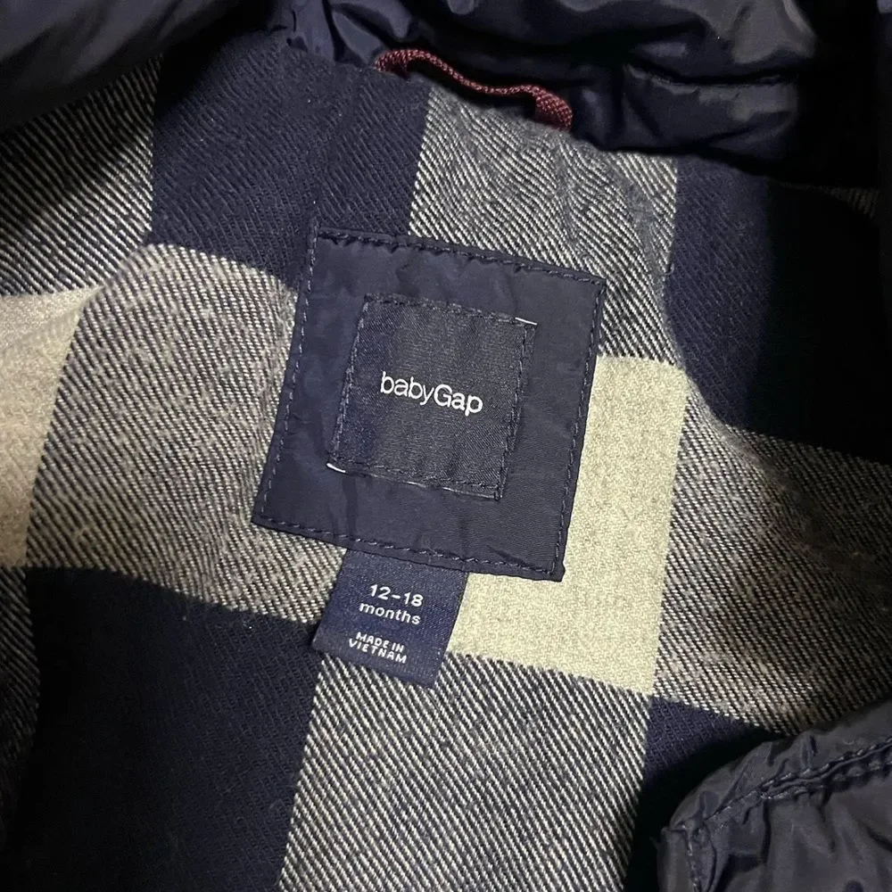 Baby Gap Dark Blue Winter Hooded Puffer Coat Outdoor Casual 12-18M